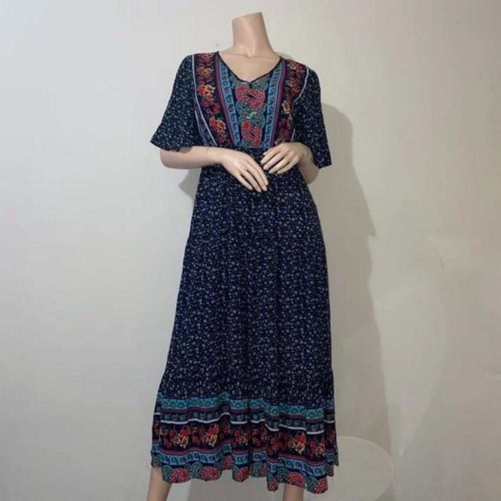 PRETTYGARDEN NAVY FLORAL PRINT MAXI DRESS SIZE MEDIUM - Picture 2 of 13